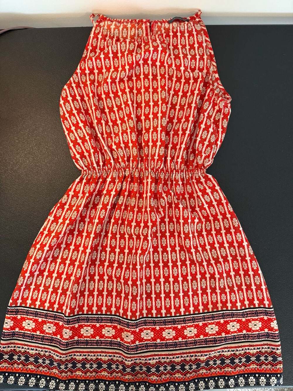 Soprano Red Patterned Sleeveless Halter Dress Size XS